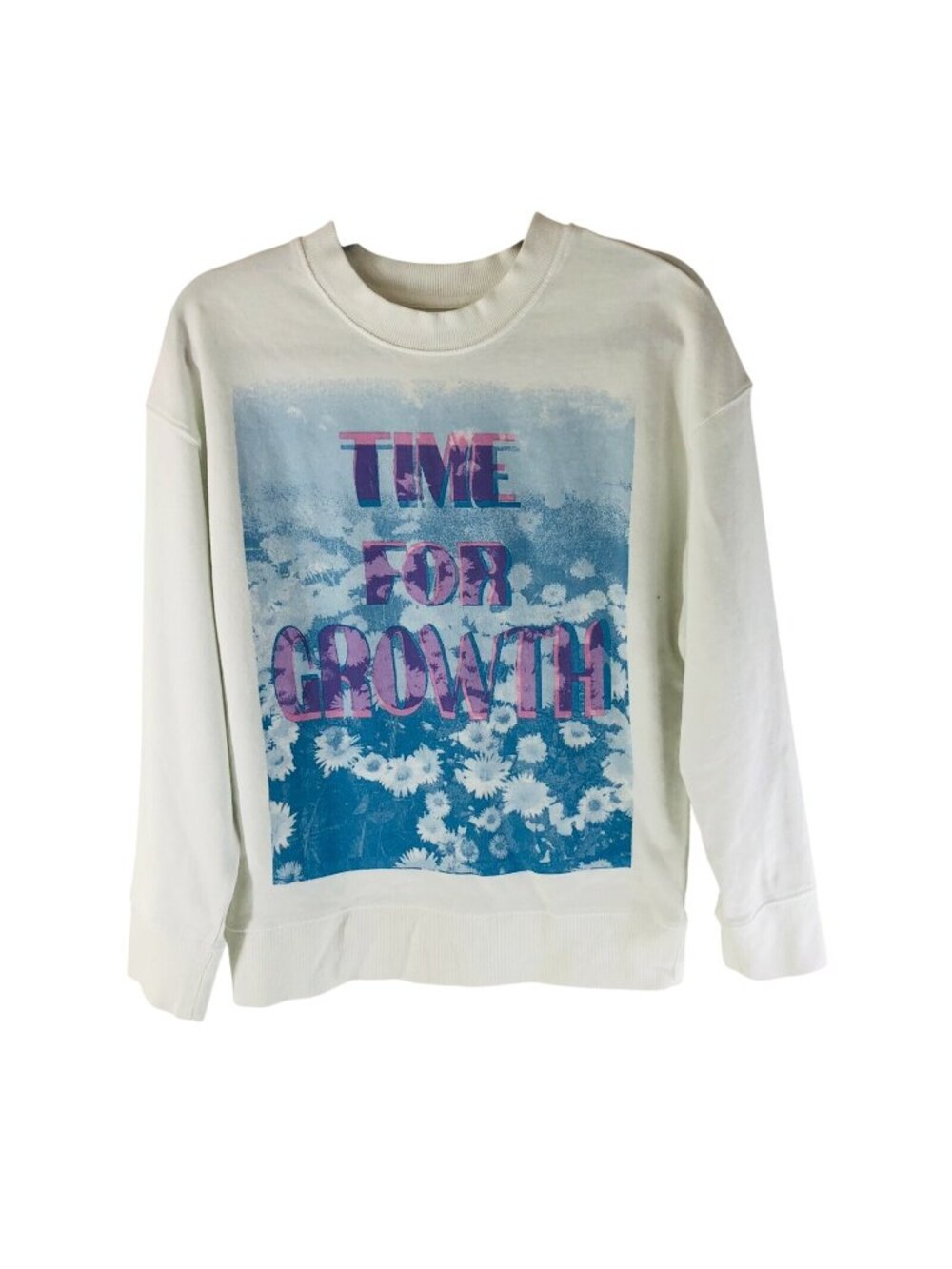 BP Womens Sweatshirt Crew Neck Time for Growth Long Sleeve White Size XS